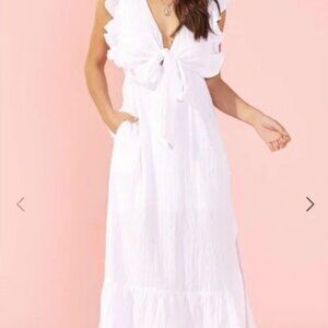 MINKPINK White Giselle Reversible Cotton Blend Midi Dress Small